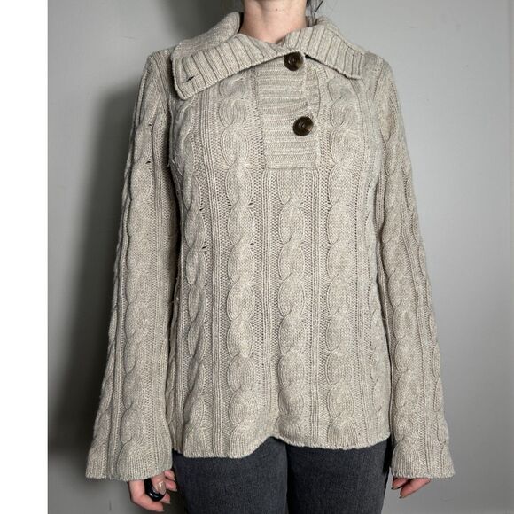 Classic Eddie Bauer Cream Chunky Cottageore Sweater Size Large - Picture 1 of 6